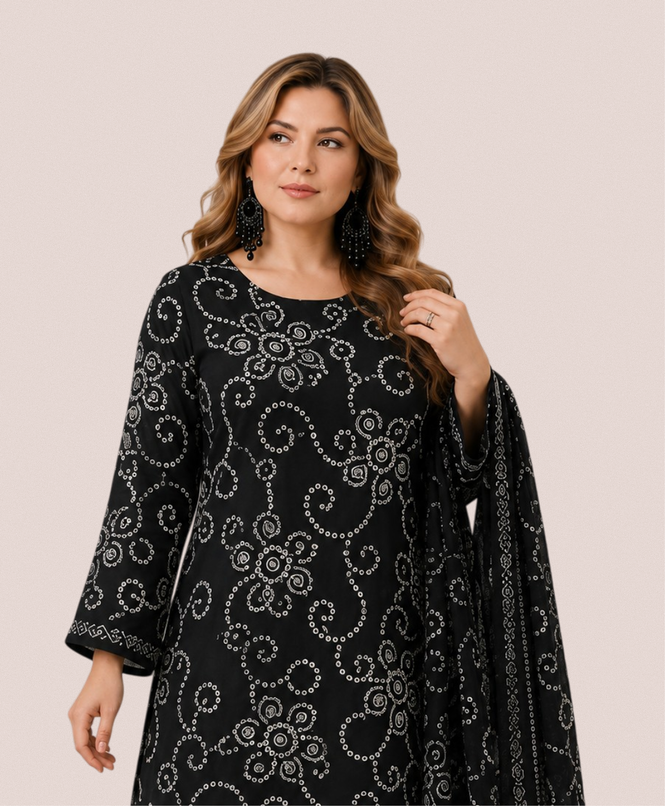 Black lawn printed 2 piece suit. myplussize dress