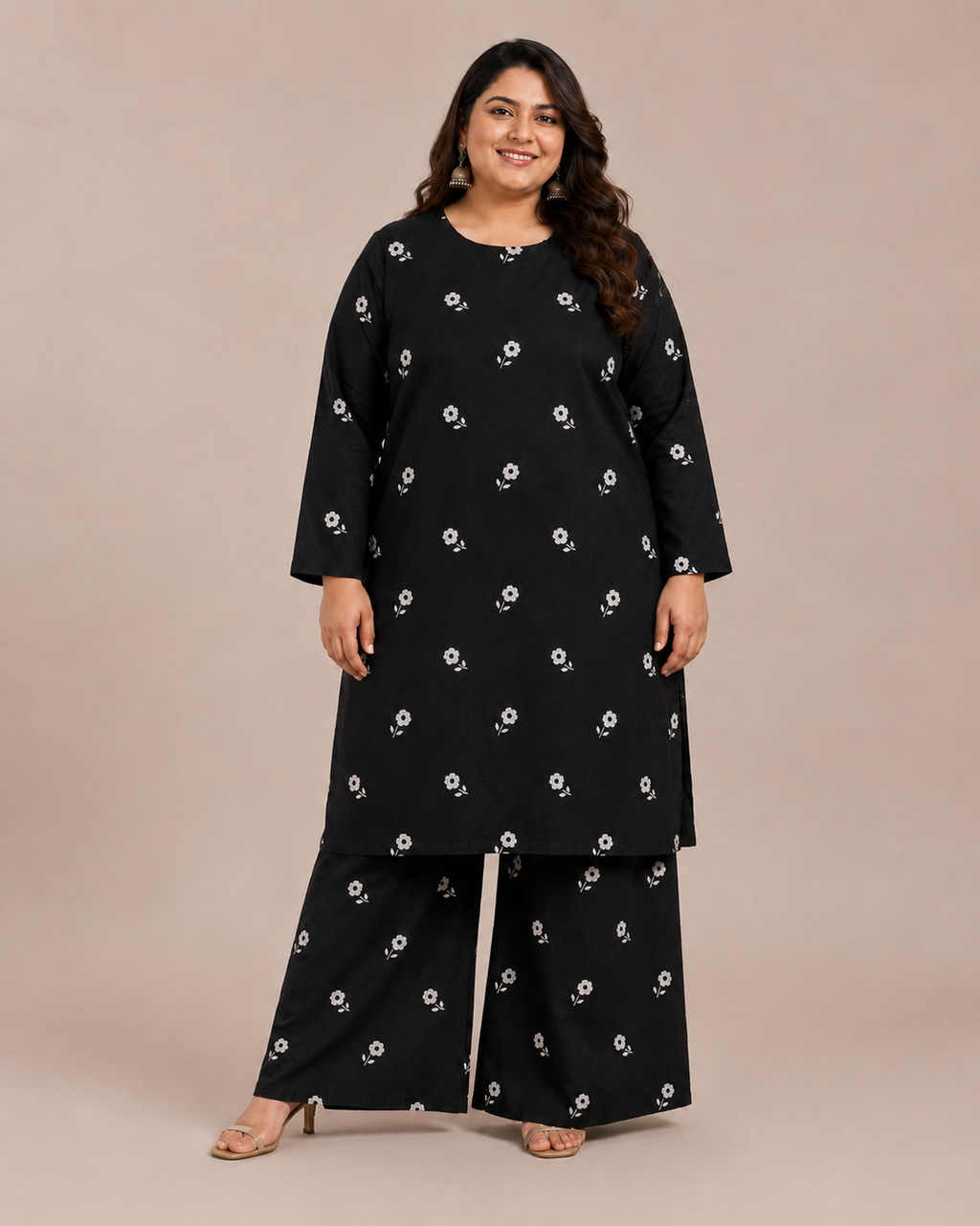 Plus Size Black Printed Lawn 2 Piece Suit