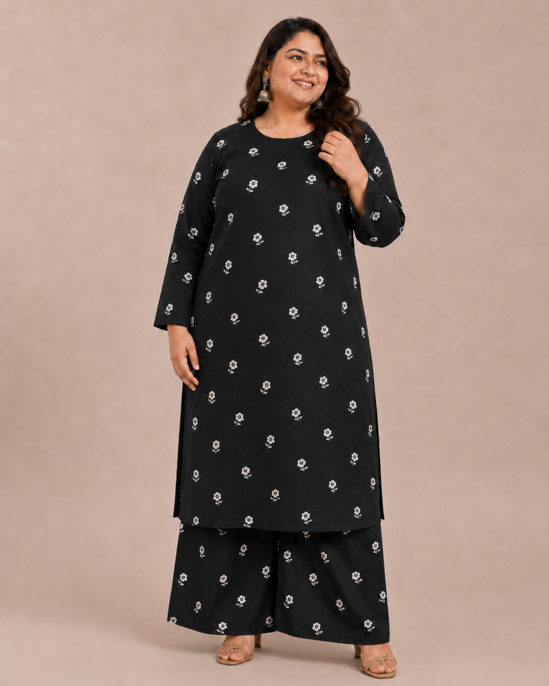 Plus Size Black Printed Lawn 2 Piece Suit