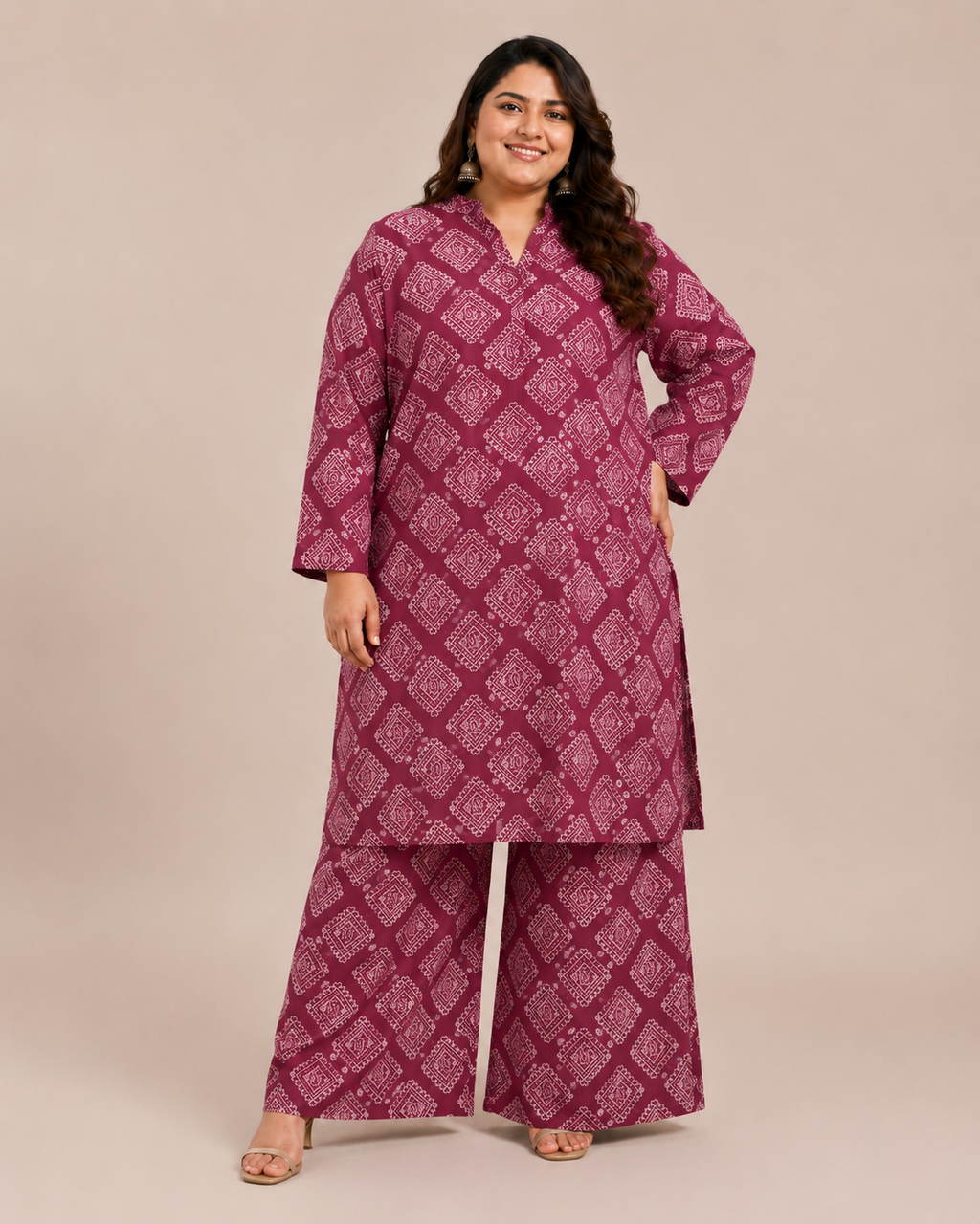 Plus Size Magenta Printed Lawn 2 Piece Suit