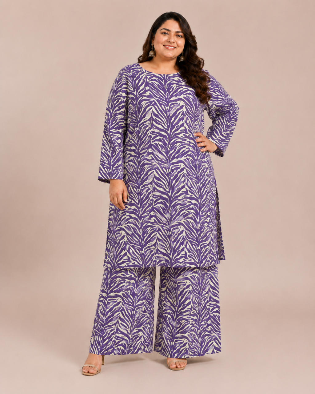 Plus Size Purple Zebra Printed Lawn 2 Piece Suit