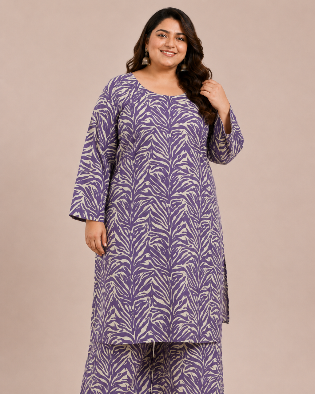 Plus Size Purple Zebra Printed Lawn 2 Piece Suit