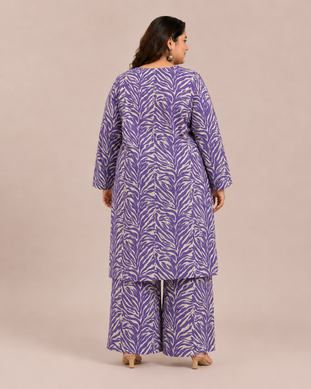 Plus Size Purple Zebra Printed Lawn 2 Piece Suit